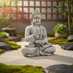 Figura de Jardín Buda de la Prosperidad Hormigón Piedra 80cm, Decoración Zen Exterior