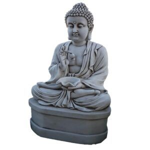 FIGURA DE BUDA PROSPERIDAD DE PIEDRA PARA JARDIN EXTERIOR CON PEDESTAL
