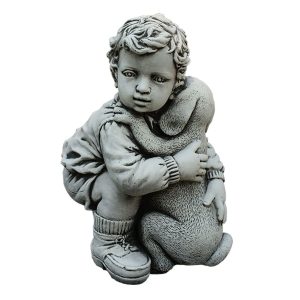 Figura de Jardín en Hormigón Piedra Niño con Perro 42cm.