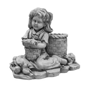 Figura de Jardín en Hormigón Piedra Niña con Flores 55x30x50cm.