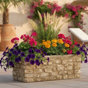 ardinera Hormigón Piedra LAJAS 100cm con plantas, Maceta Rectangular Exterior 85kg