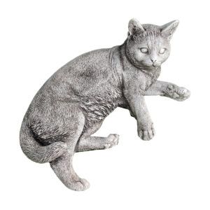 Figura de Jardín Gato Tumbado Americano de Hormigón Piedra Gris, 42x29x19cm