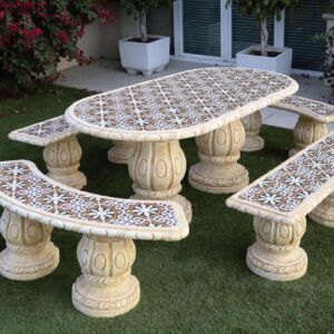 Mesa de jardin en hormigon piedra anaparra framusa