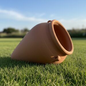 tinaja cantaro de barro para cesped artesanal de color terracota para jardín y terraza