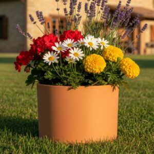 Maceta de barro artesanal de color terracota para jardín y terraza